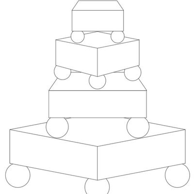 Rotated Squares 4-Tier W/ Ball Pillars