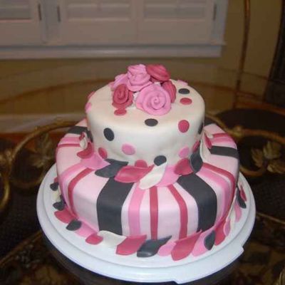 Pink Striped And Polka Dot 2 Layered Cake