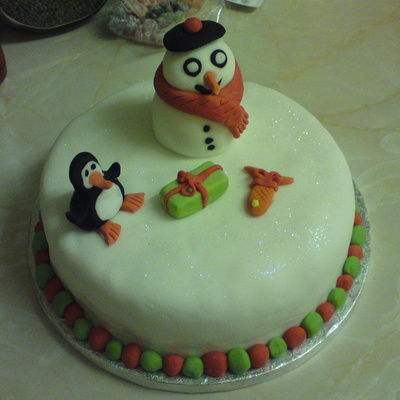 Snowman And Penguin Cake