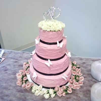 Pink & Brown Butterfly Wedding Cake
