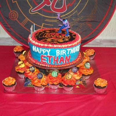 Ethans Bakugan Cake With Fire Cupcakes