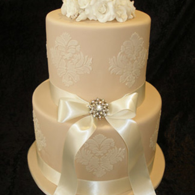 Two Tier Damask Wedding Cakes With Roses