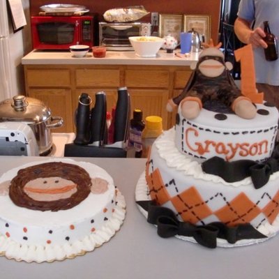 Sock Monkey 1St Birthday Cake