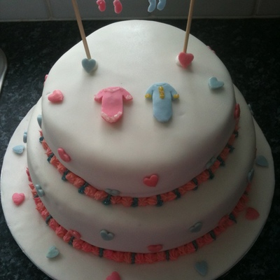 Baby Shower Bluethree Tier Cake With Cradle