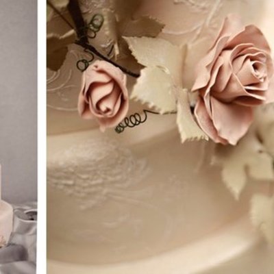 Pink Roses And Lace Wedding Cake