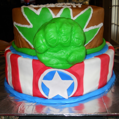 Hulk/captain America Cake.