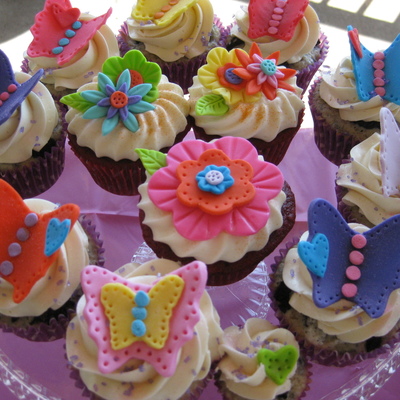 Bright Flowers And Butterfly Cupcakes