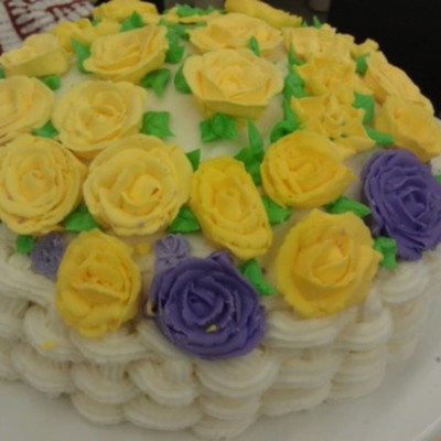 Lemon Cake With Basket Weave And Royal Icing Flowers