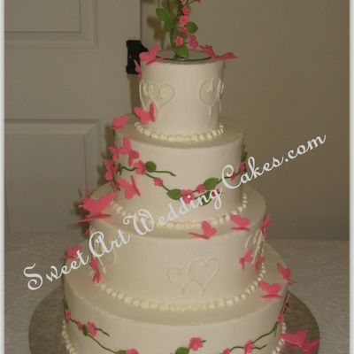 Pink Flowers And Butterflies