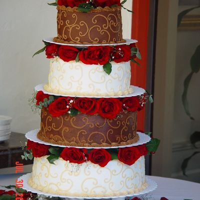 100Th Birthday Cake W/scrolls And Fresh Roses