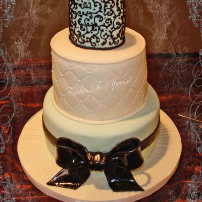 Black Bow On Aqua With Scrolls