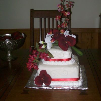 White Fondant With Orchids