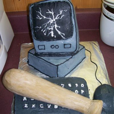 Smashed Computer Retirement Cake