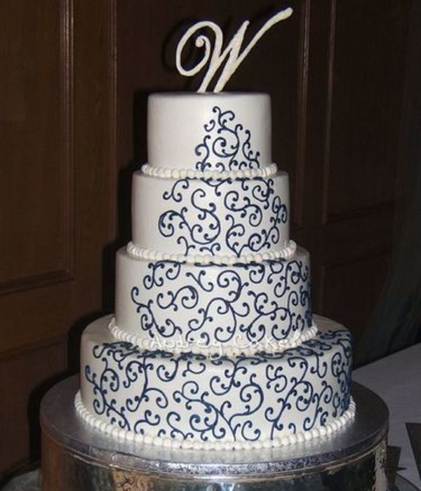 Navy Scrolls Wedding Cake