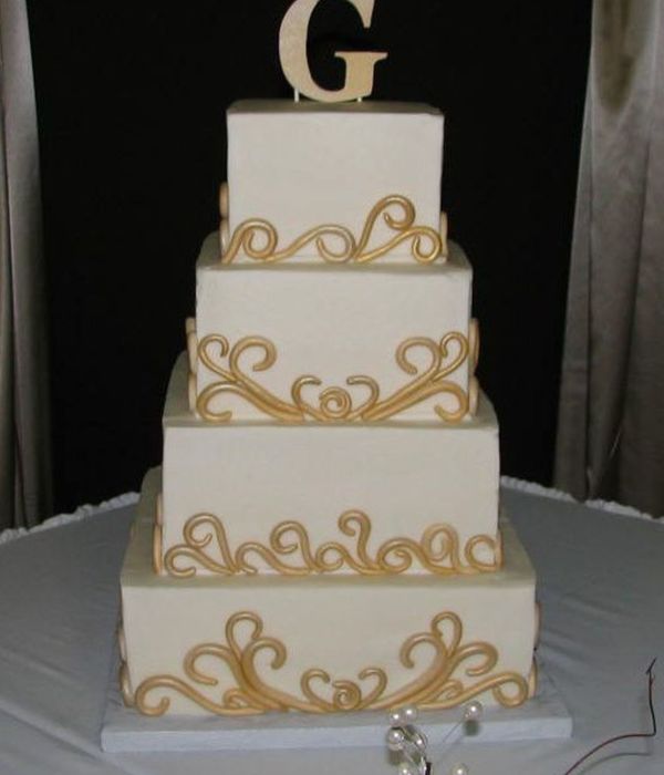Gold Fondant Scrolls On 4 Tier Square
