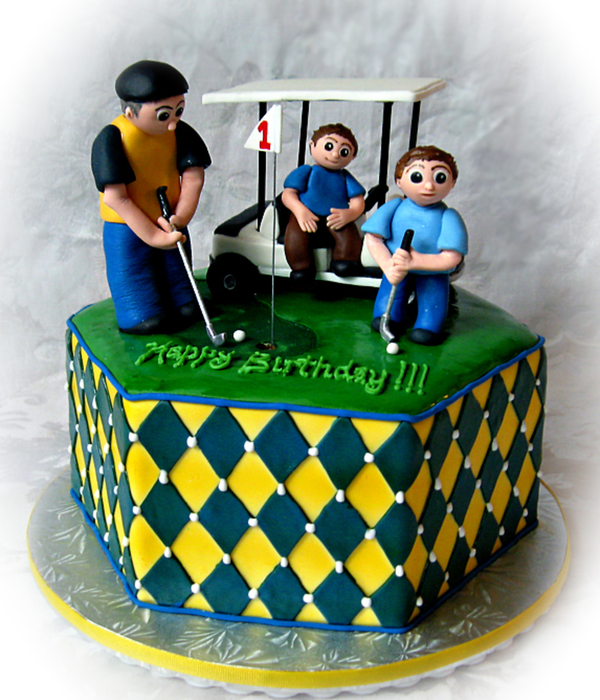 Golf Cake With Golf Cart, Daddy, And 2 Boys