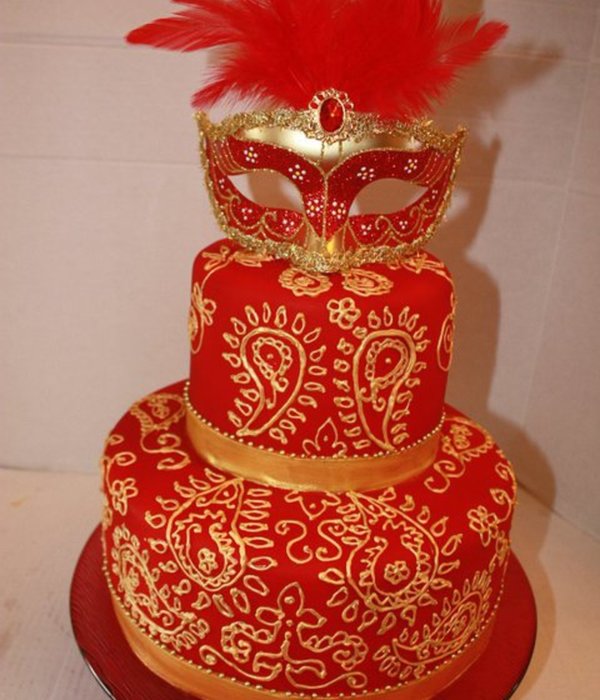 Red And Gold Masquerade Cake