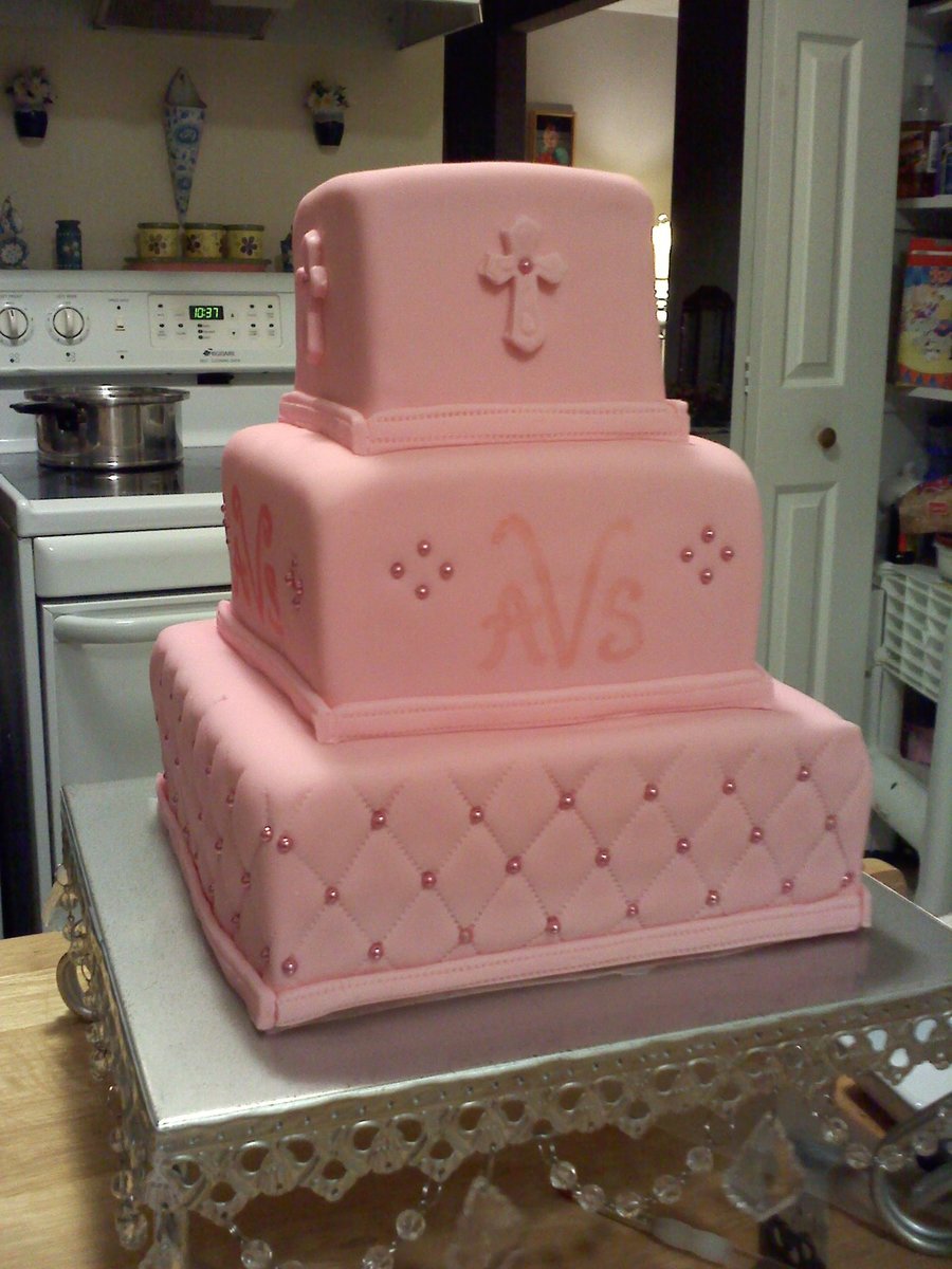 Pink Baptism Cake - CakeCentral.com