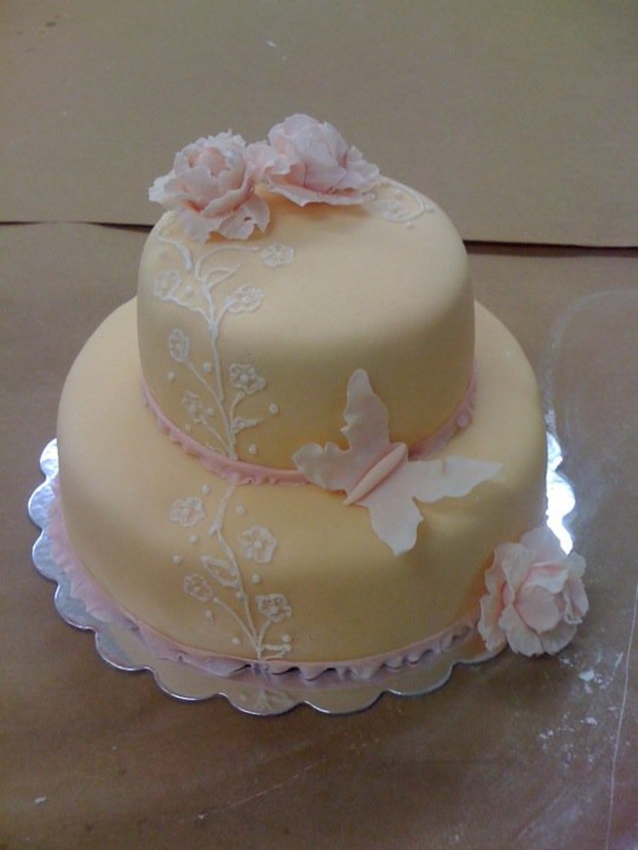 Ivory & Pale Pink Rose And Butterfly Cake