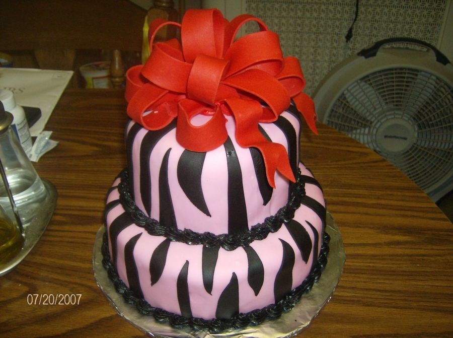 Pink And Black Zebra Style Cake