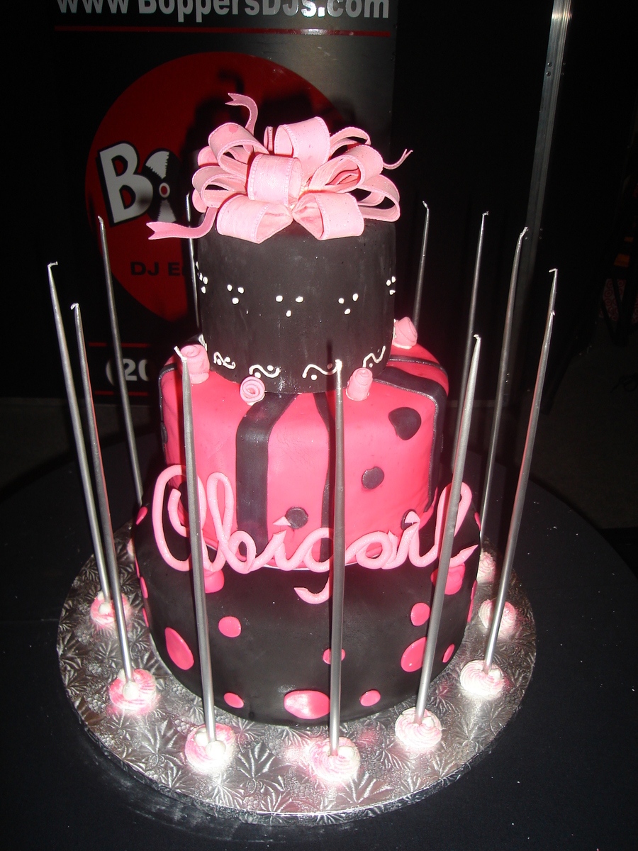 Hot Pink And Black Fondant With Bow