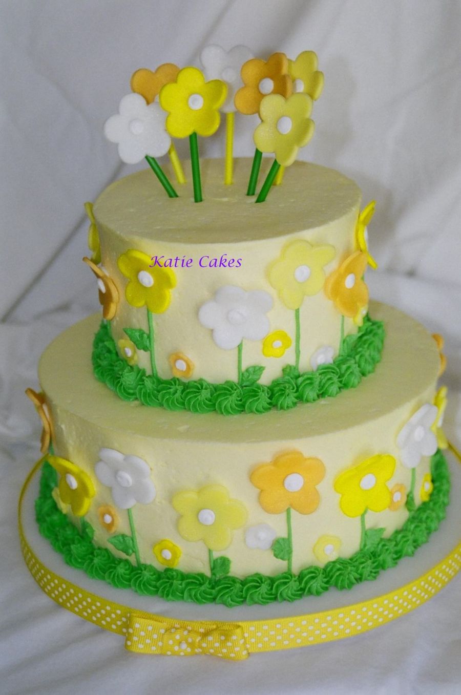 Yellow Fondant Flower Birthday Cake