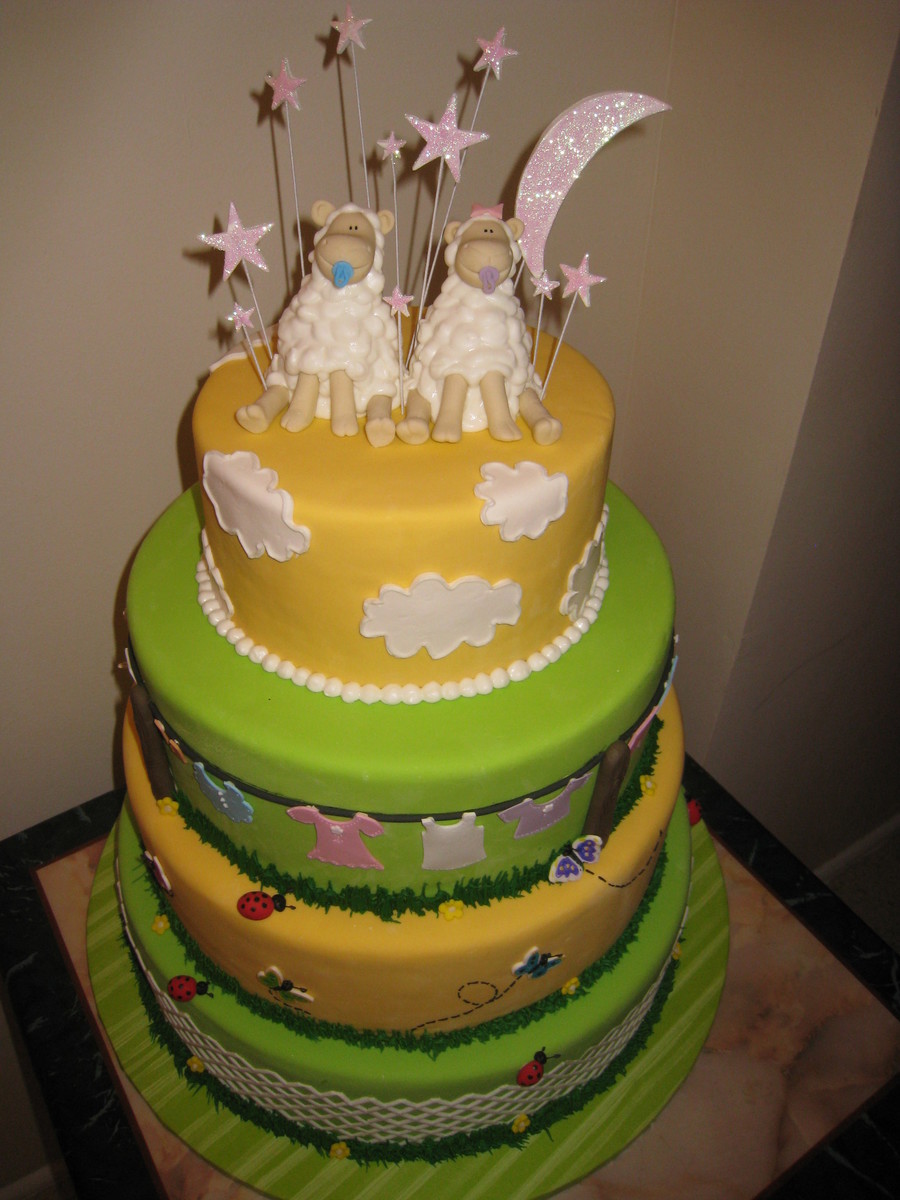 Twin Sheep Baby Shower Cake