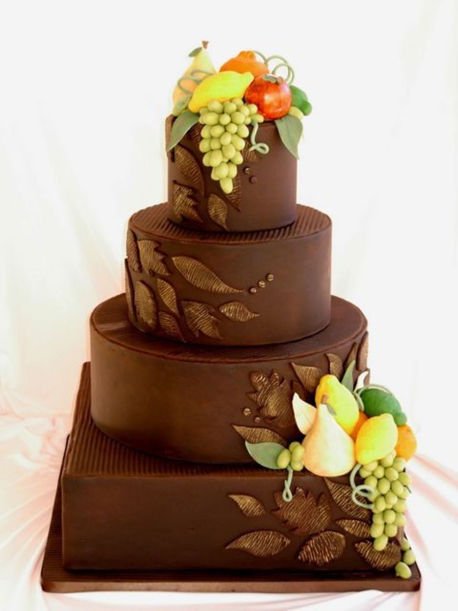 Choc Wedding Cake With Gumpaste Fruit