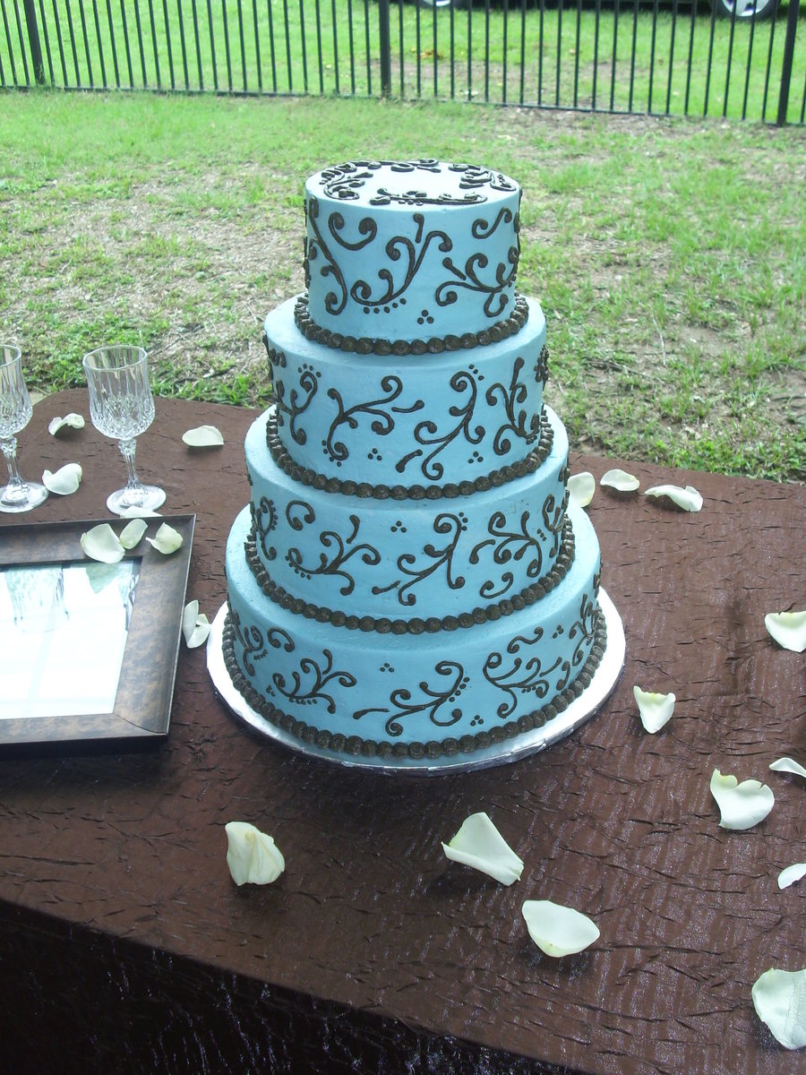 Blue And Brown Wedding Cake - CakeCentral.com