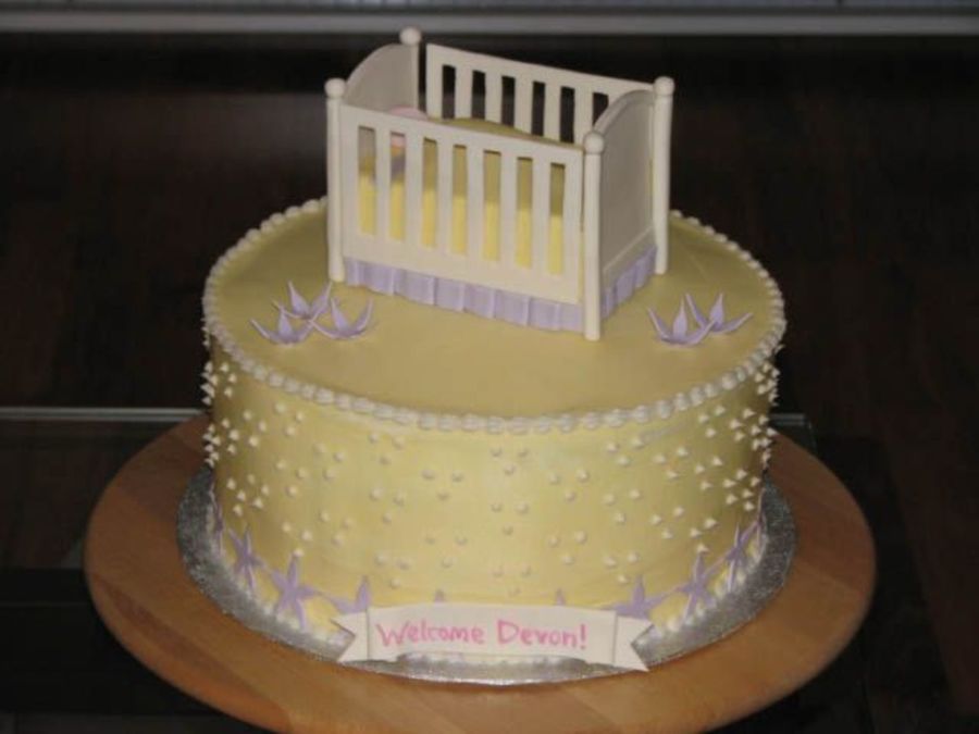 Yellow Baby Shower Cake With Crib