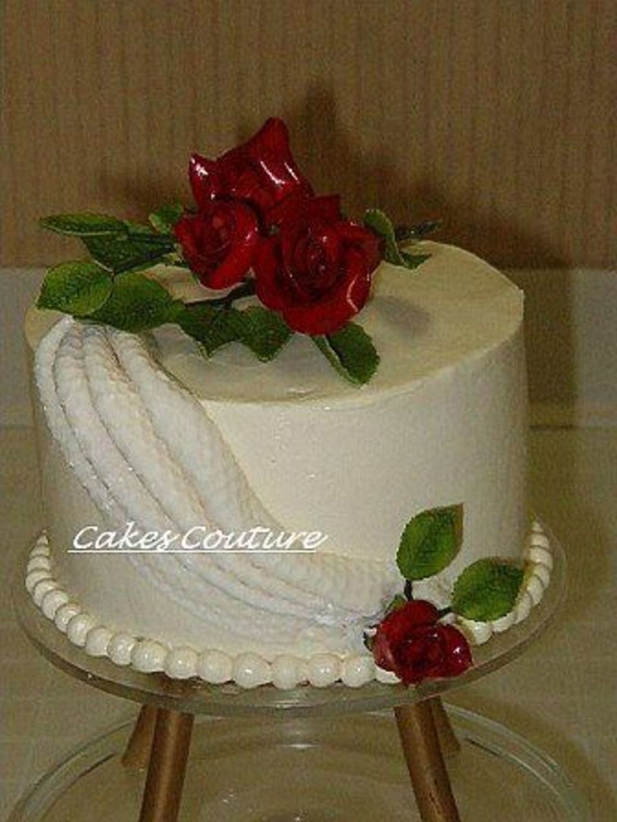 Red Rose With Fondant Drape Sample Wedding Cake