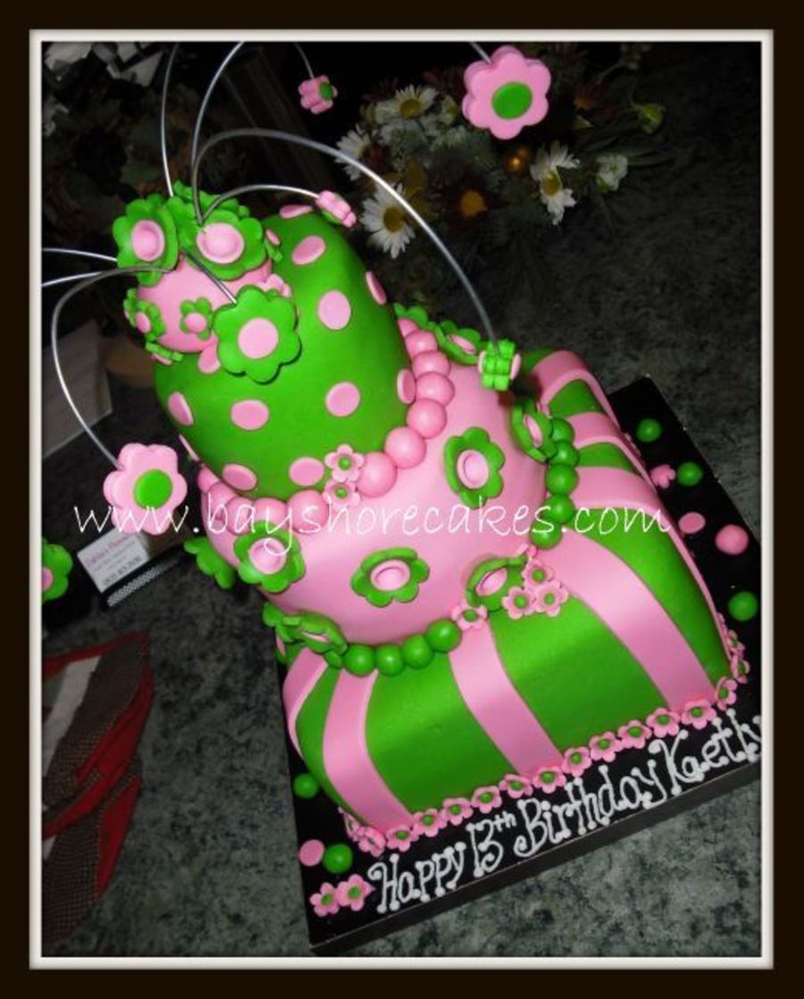 Pink And Green Whimsical Birthday Cake