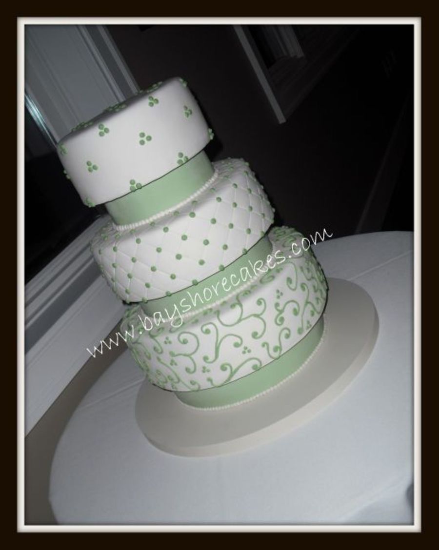 Light Sage Green And Ivory 3 Tier Wedding Cake