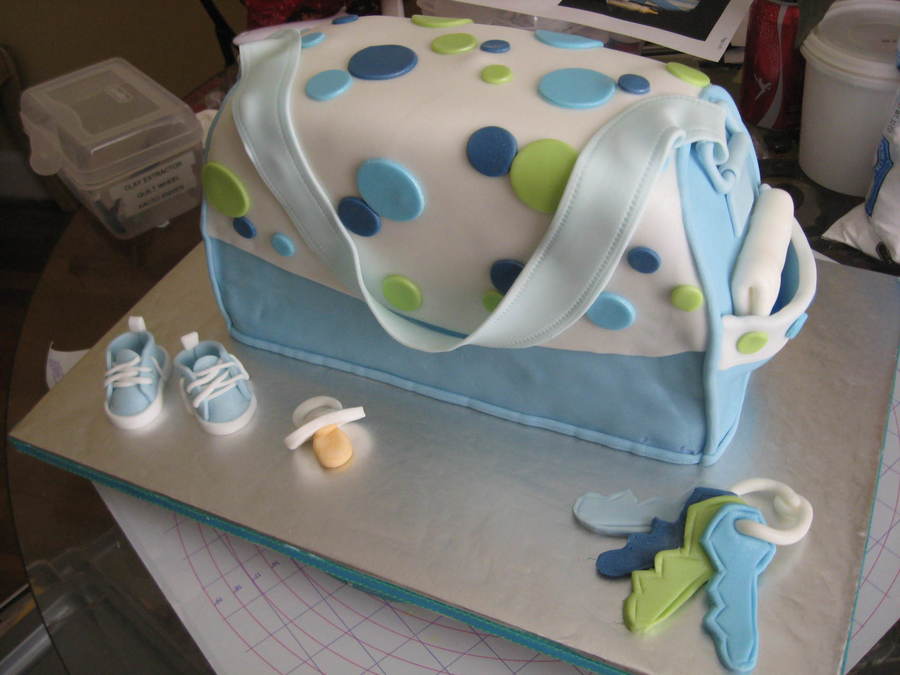 Blue Polka Dot Baby Bag Cake