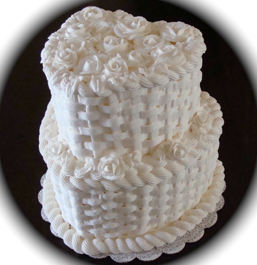 Heart Basket Weave Wedding Cake With Roses