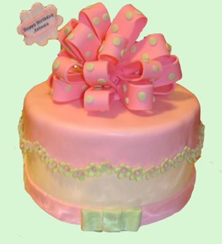 Pink And Green Cake With Bow
