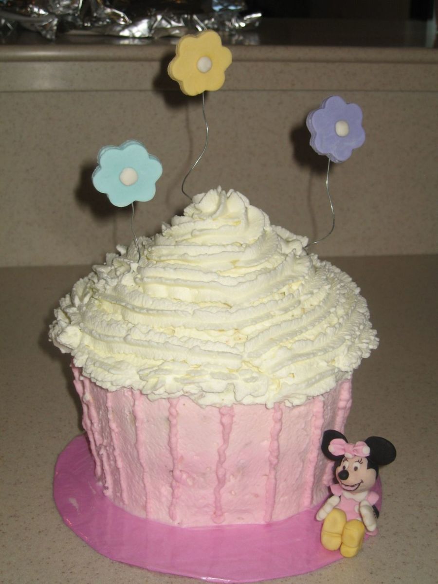 Giant Birthday Cupcake With Minnie Mouse & Wired Flowers