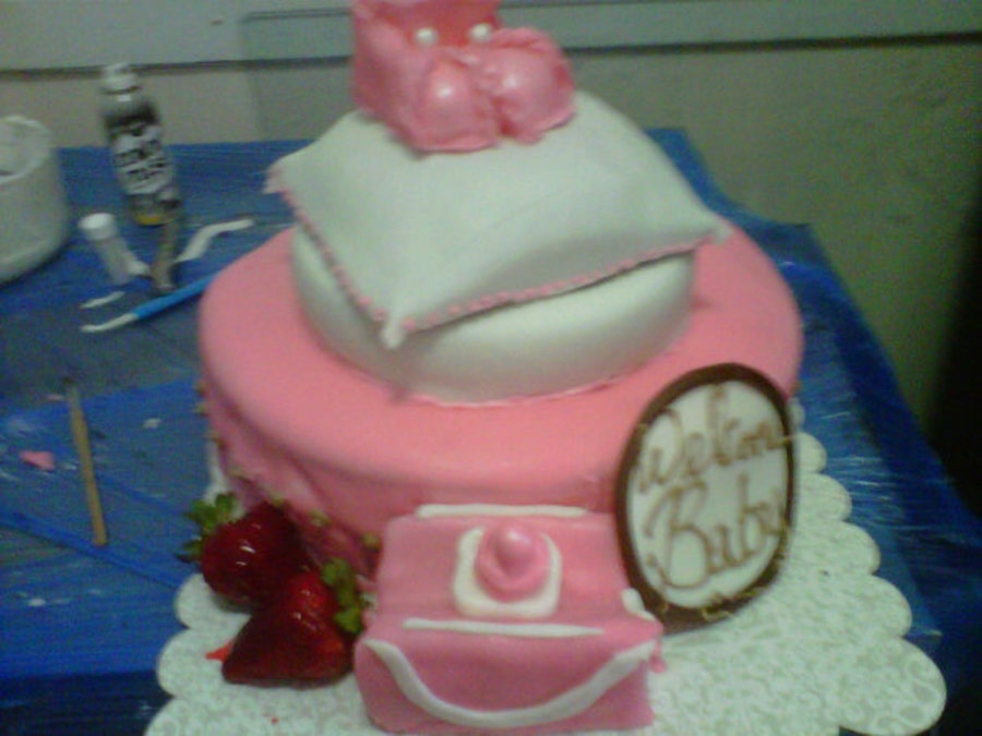 Pink & White Baby Shower Cake