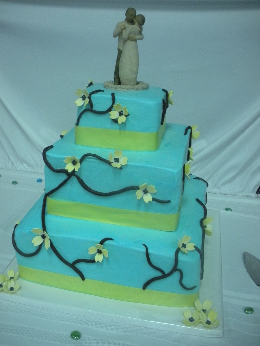 Blue And Yellow Wedding Cake - CakeCentral.com