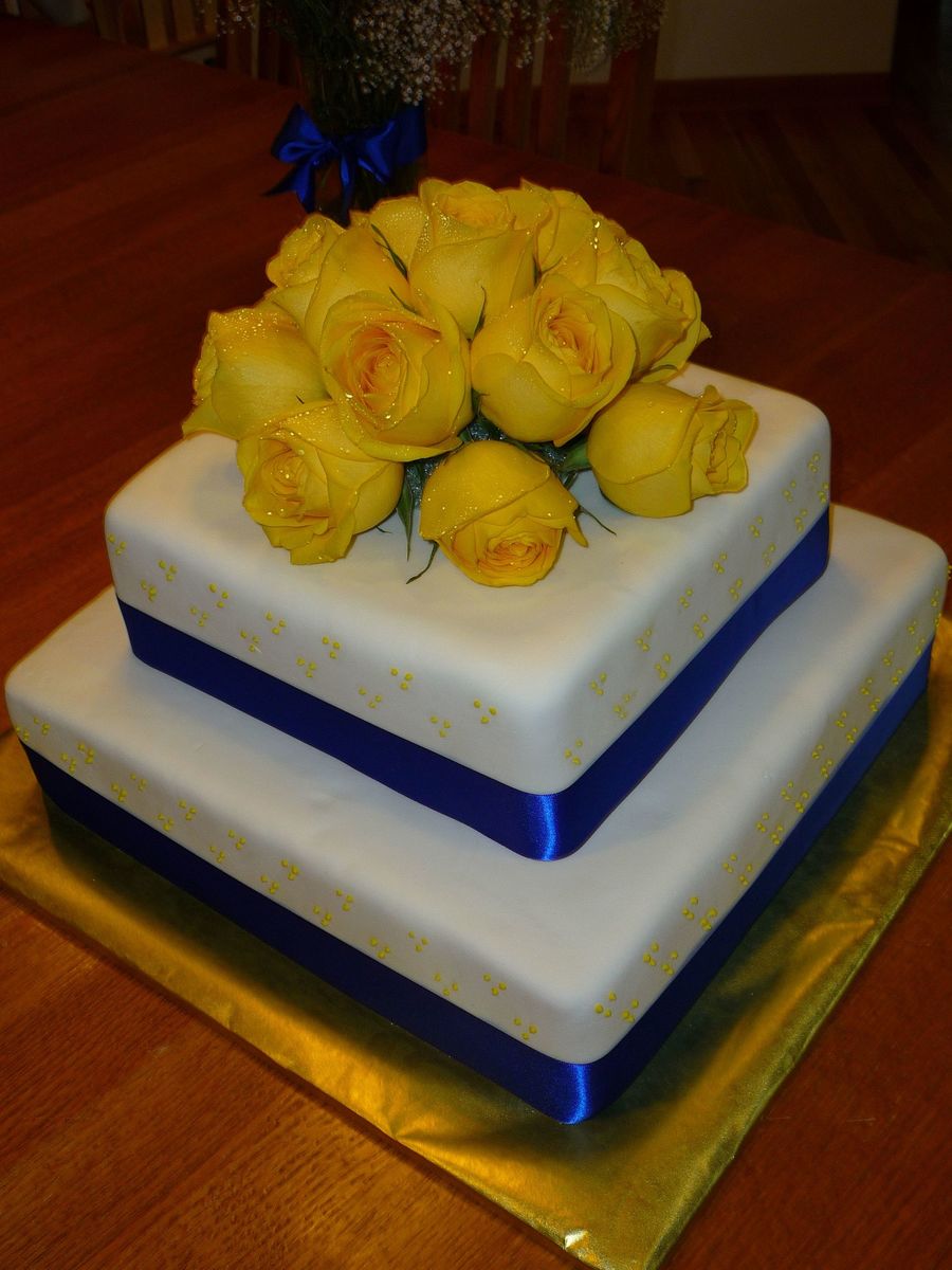 Yellow And Blue Wedding Cake - CakeCentral.com