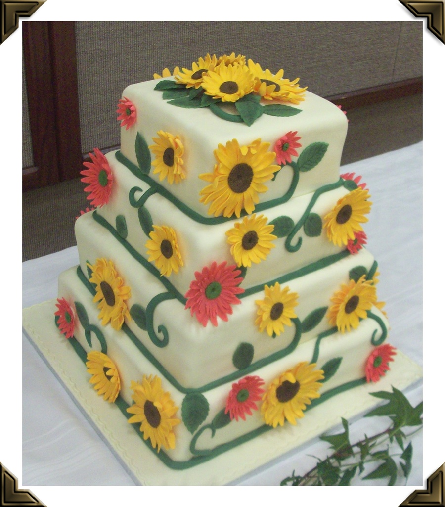 Sunflower And Gerber Daisy Wedding Cake