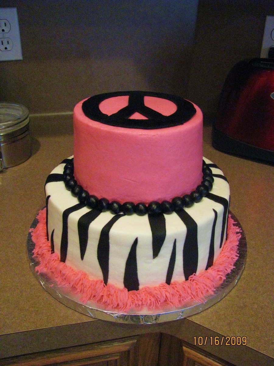 Hot Pink Zebra Cake With Peace Sign - CakeCentral.com