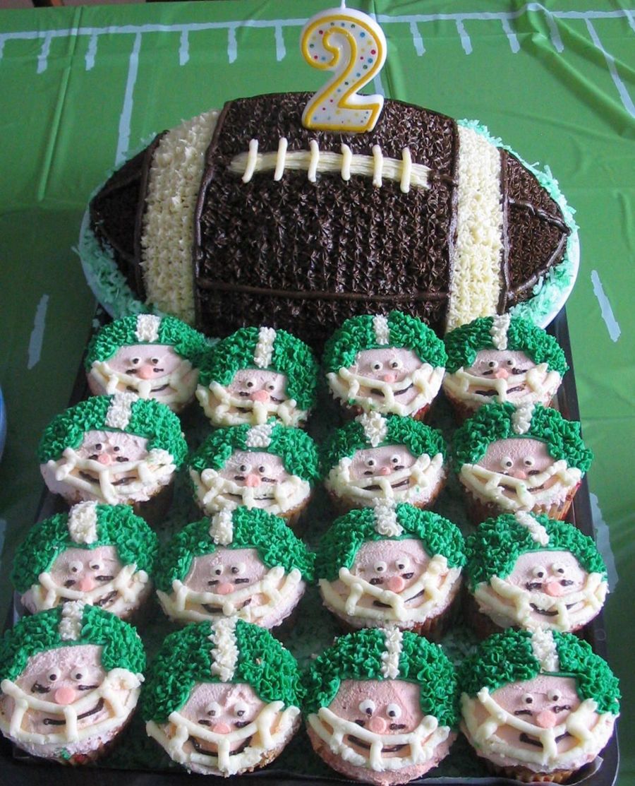 Football Cake With Football Player Cupcakes