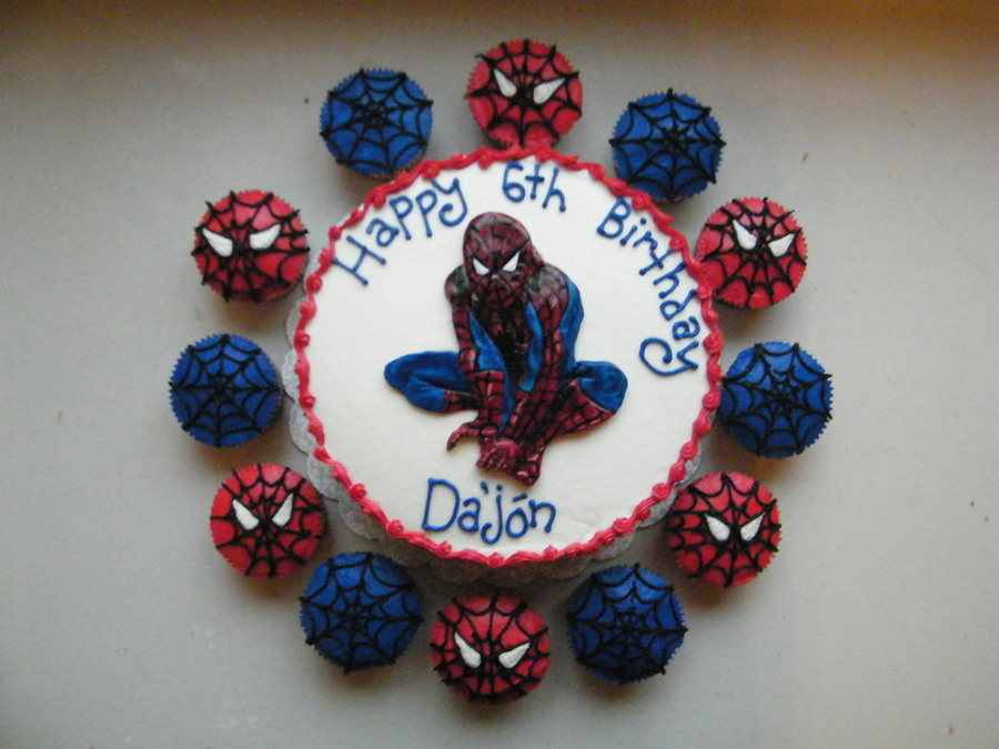 Spiderman Birthday Cake And Cupcakes
