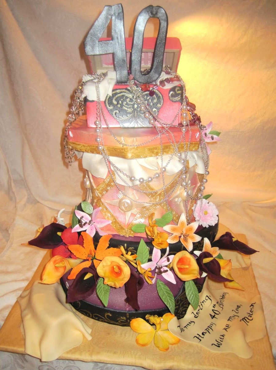 40Th Hat Box Birthday Cake