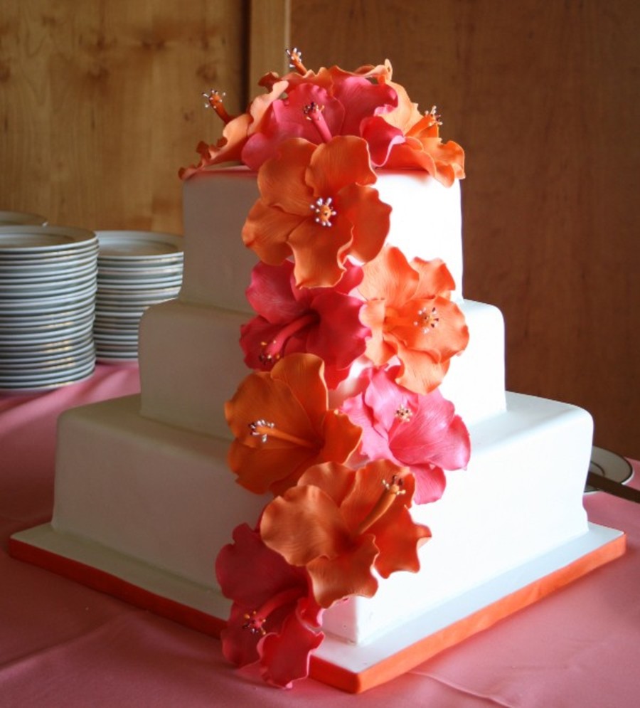 Gumpaste Hibiscus Wedding Cake