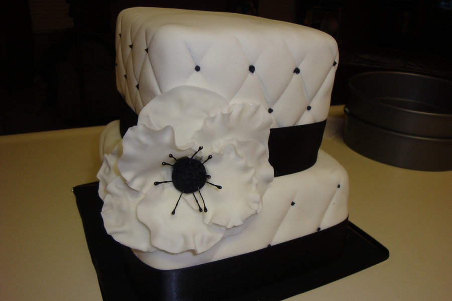 Black And White Square Cake With Black And White Anemone