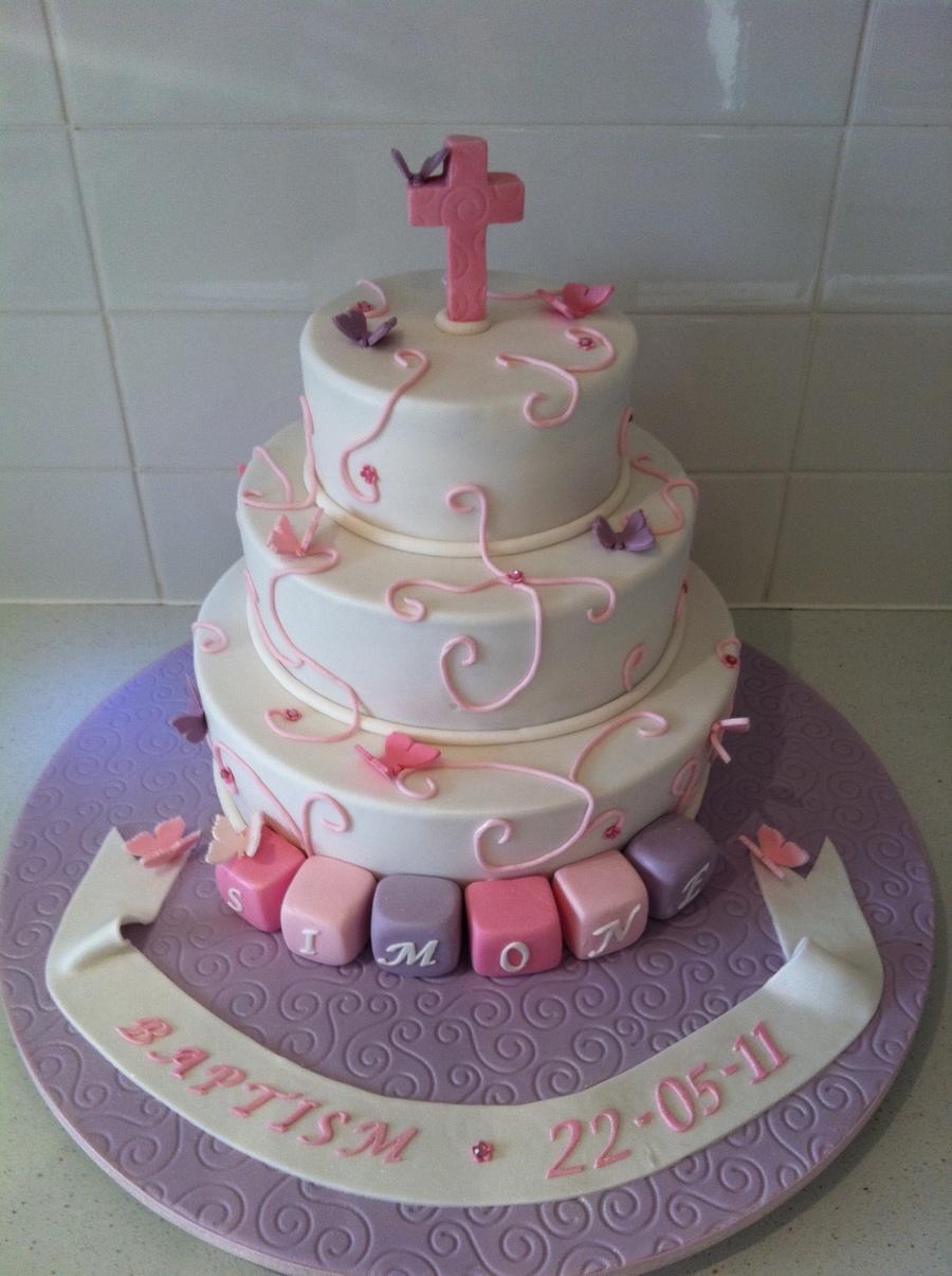 Pink Baptism Cake - CakeCentral.com
