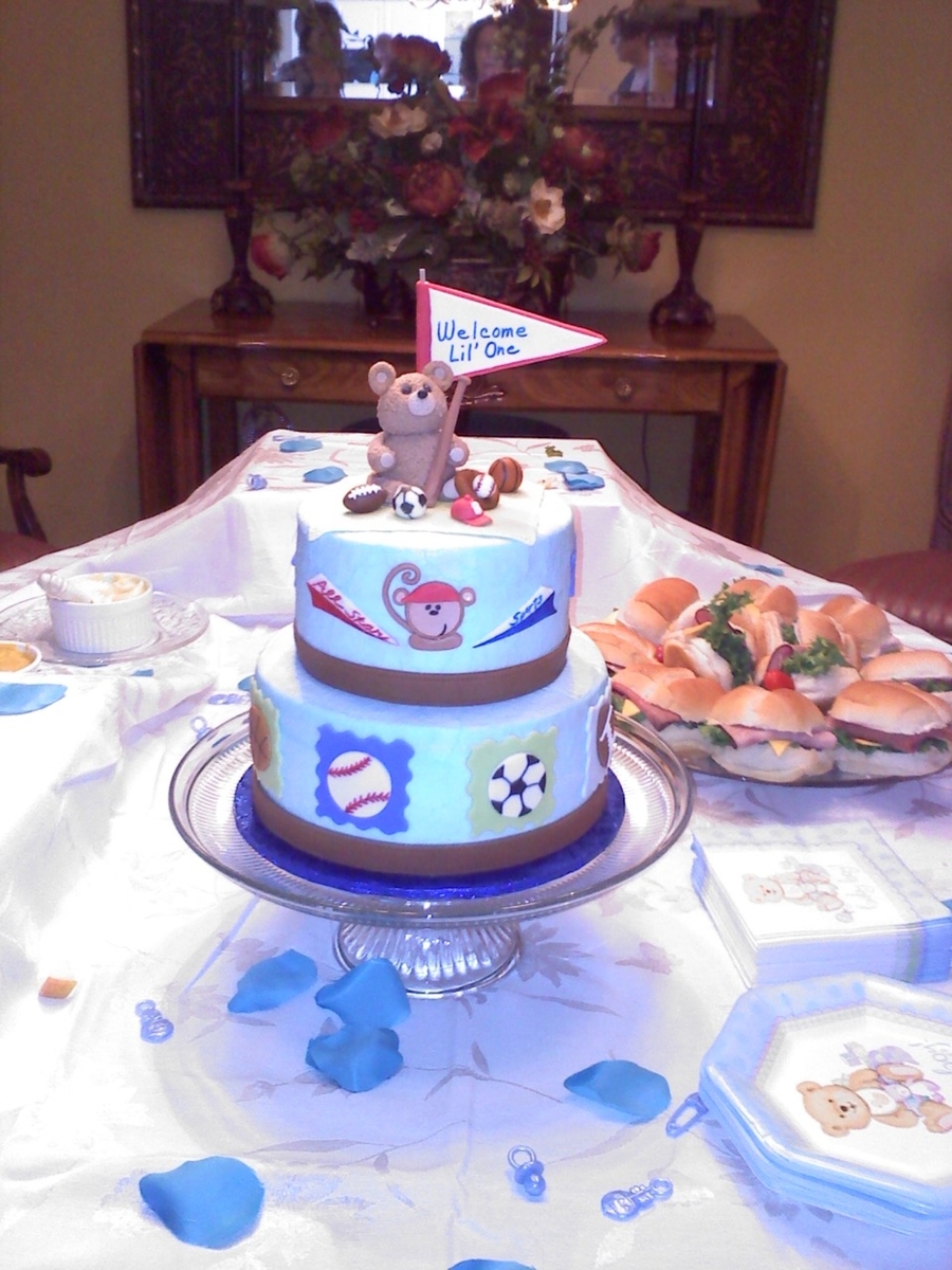 Teddy Bear/sports Themed Baby Shower Cake