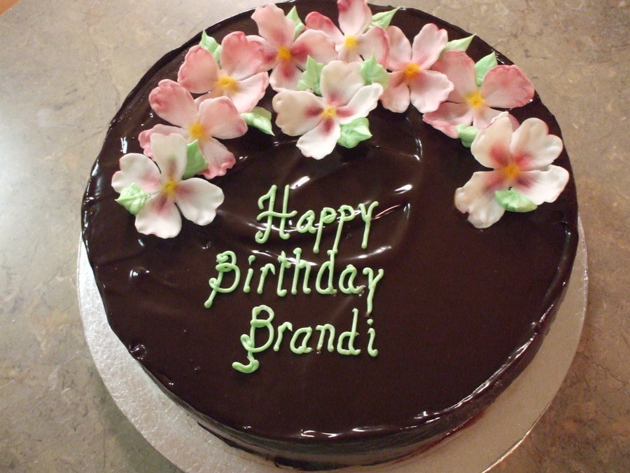 Chocolate Birthday Cake With Fondant Dogwood Flowers